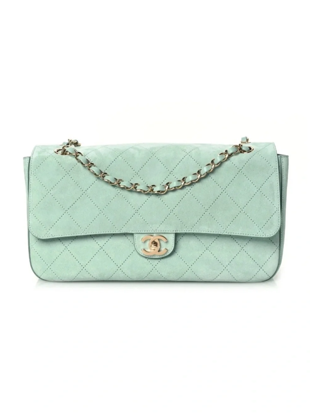 CHANEL 26S Maxi Souplissimo Medium Flap in Green Suede Gold CC Matthieu Blazy